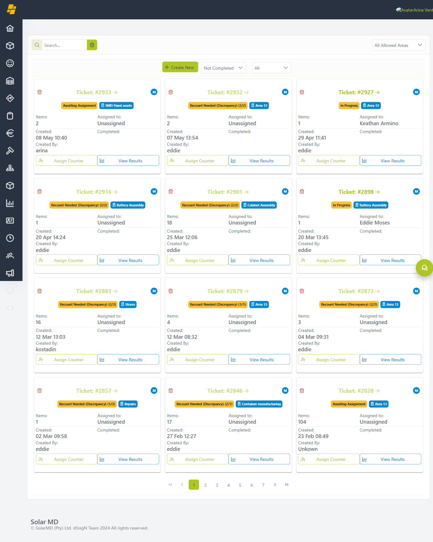 Stock Counts landing page