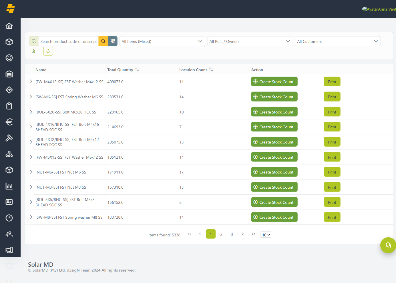 Product Locations search page